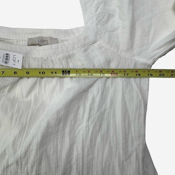 LOFT Square Neck Flounce Swing Dress Size S Cotton Muslin Mini White NEW - Picture 8 of 12